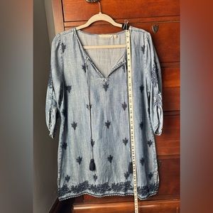 Soft Surroundings Medium Blue Embroidered Denim Chambray Tunic Shirt Dress
